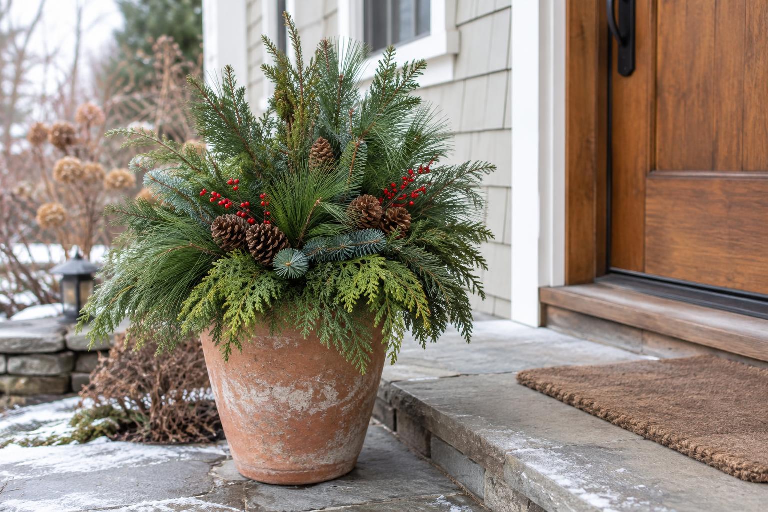How to Make a Winter Outdoor Container with Evergreen Cuttings